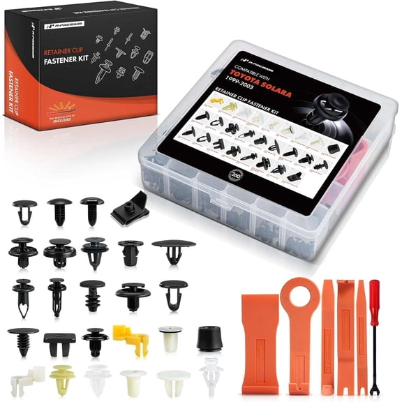 A-Premium 270 PCS Bumper Retainer Clips Plastic Rivets Push Retainer Kit 27 Sizes 45.76oz Fender Hood Door Trim Panel Clips Compatible with Toyota Solara 1999-2003, w/Removal Tool