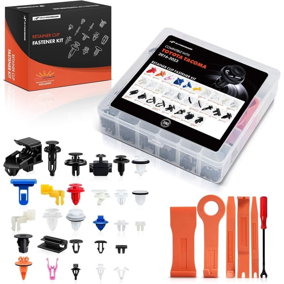 A-Premium 280 PCS Bumper Retainer Clips Plastic Rivets Push Retainer Kit 28 Sizes 51.36oz Door Trim Panel Fender Compatible with Toyota Tacoma, Highlander, Tundra, Sequoia, Solara, w/Removal Tool