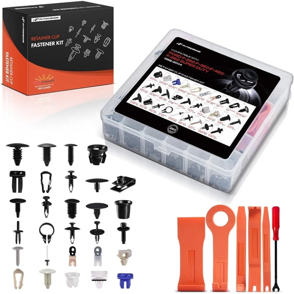 A-Premium 290PCS (58.72 oz/29 Sizes) Bumper Retainer Clips w/Removal Tool Compatible with Ford F250/F350/F450/F550 Super Duty 1999-2004 Fender Fasteners Assortment Hood Clip Door Trim Push Pin Rivets