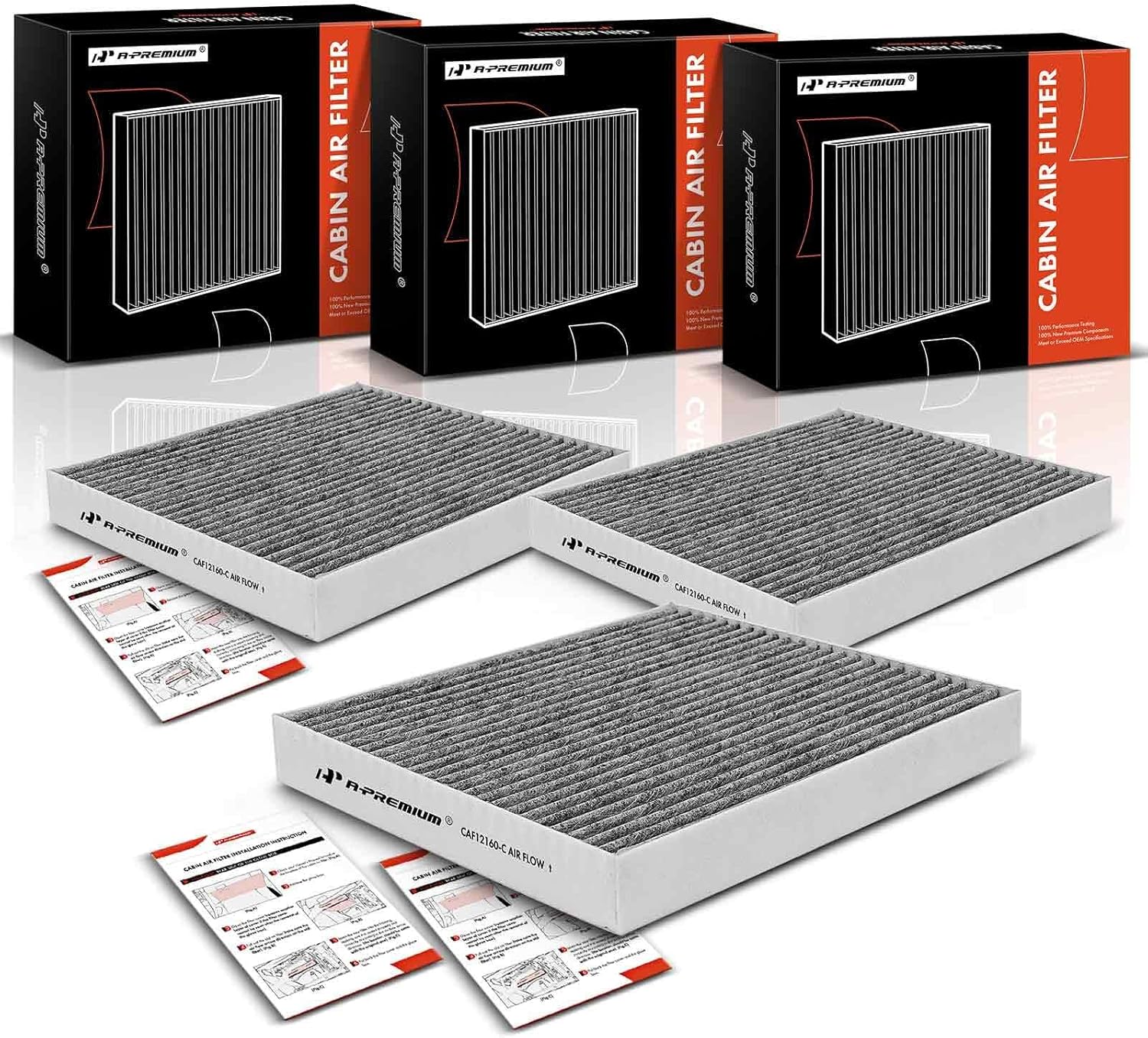 A-Premium Filtro de Cabina de 3 Piezas con Carbón Activado Compatible con Hyundai y Kia - Kona 18-22, Tucson 16-21, Veloster 19-21, Venue 20-23, Seltos 21-23, Soul 20-23, Sportage 17-22