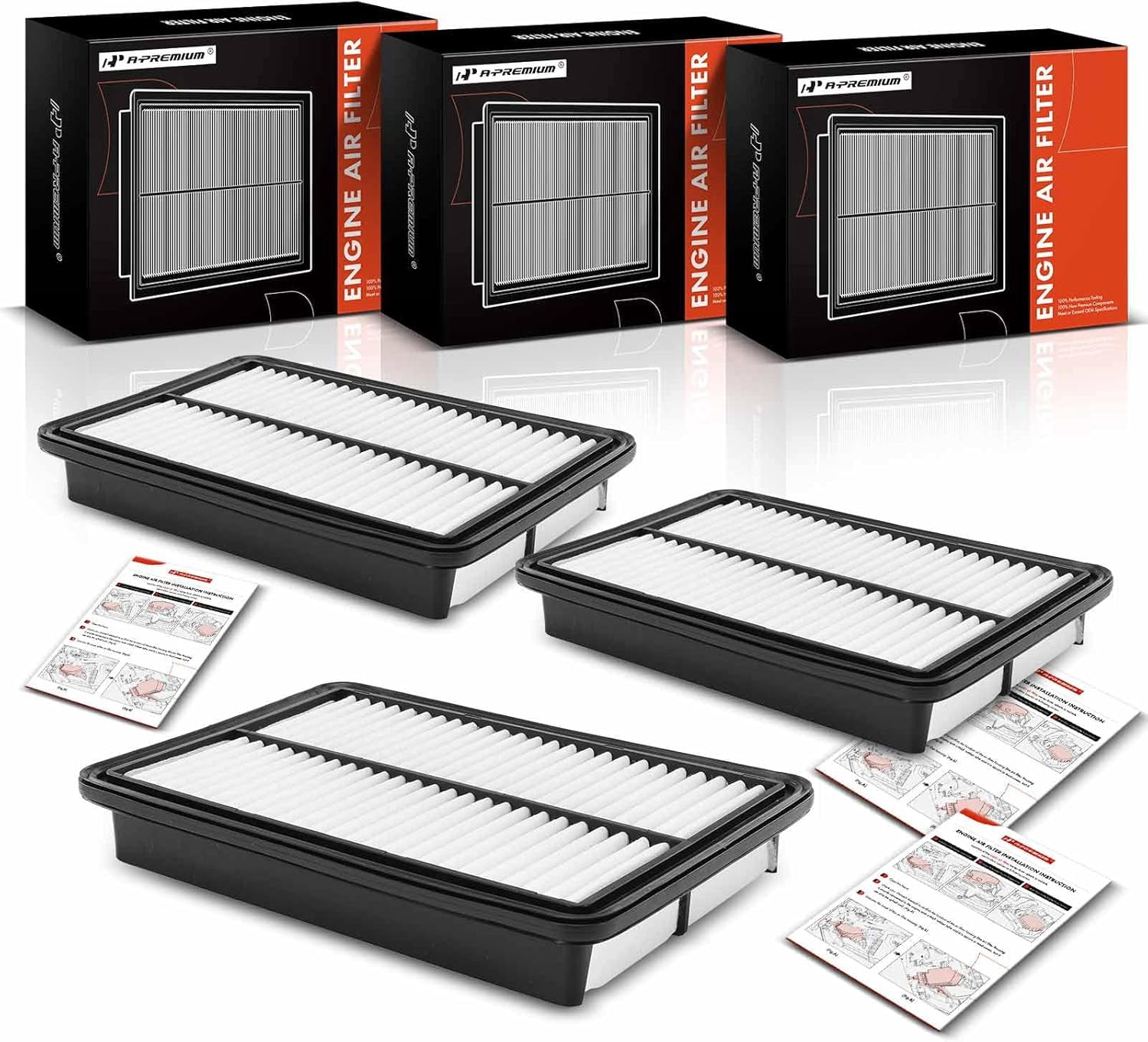 A-Premium 3-PC Engine Air Filter Compatible with Mazda Vehicles - 3 (2012-2018), 3 Sport (2012-2018), 6 (2014-2021), CX-5 (2013-2023) - L4 2.0L 2.5L