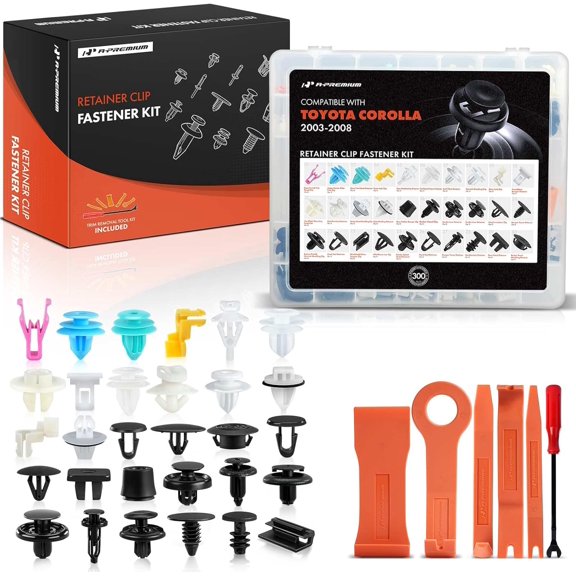 A-Premium 300PCS (48.64 oz/30 Sizes) Bumper Retainer Clips w/Removal Tool Compatible with Toyota Corolla 2003-2008 Fender Fasteners Assortment Grille Splash Shield Clips Door Trim Push Pin Rivets Set