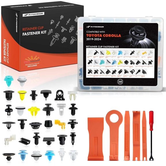 A-Premium 320PCS (32 Sizes/55 oz) Bumper Fender Retainer Clips Kit - Compatible with Toyota Corolla 2019-2024 - Hood Door Trim Push Pin Plastic Nylon Rivet Fastener Set, w/Removal Tool