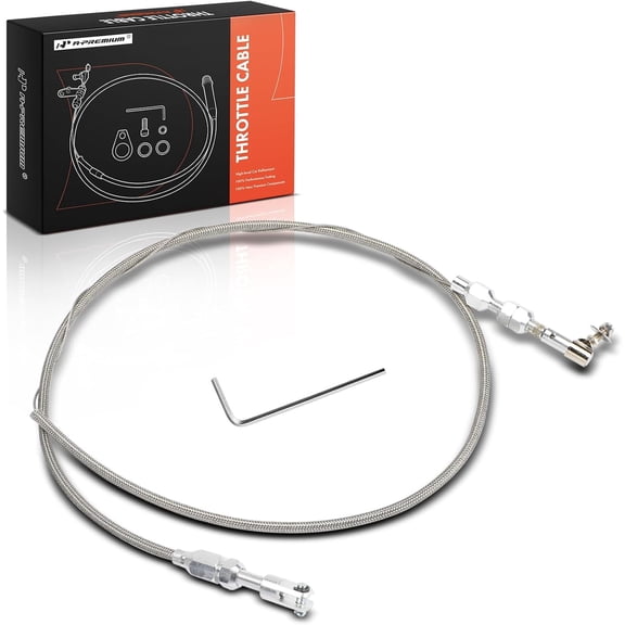 A-Premium 36" Universal Throttle Cable - Braided Stainless Steel Covering Locking Throttle Cable Kit, with Aluminum Fitting & Ferrule - Adjustable Automotive Replacement Accelerator Cables Repair Kit