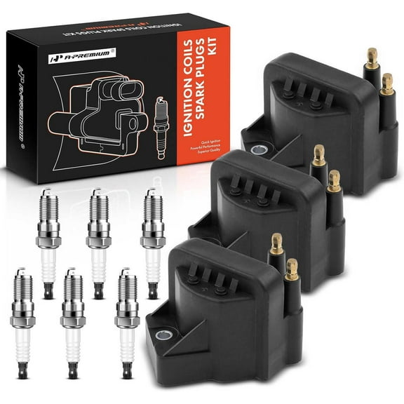 A-Premium 3x (Black) Ignition Coil Pack and 6x Iridium Spark Plugs Compatible with Chevrolet Malibu Impala Venture Buick LaCrosse Cadillac Pontiac Oldsmobile
