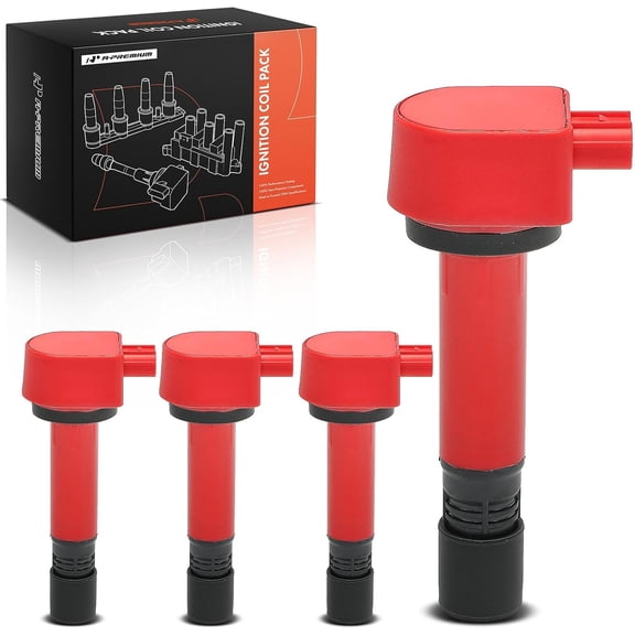 A-Premium Set of 4 Engine Ignition Coil Pack Compatible with Honda Civic 2006 2007 2008 2009 2010 2011 1.8L, Red, Set of 4