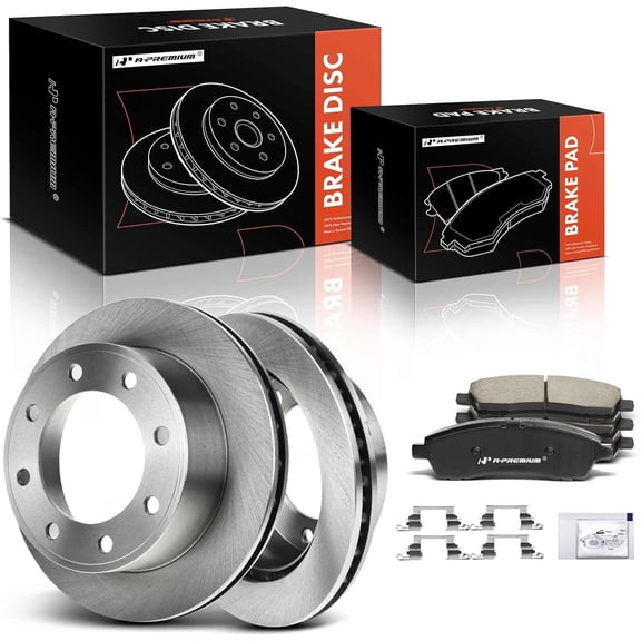 A-Premium 6-PC Set 12.83 inch(326 mm) Rear Vented Disc Brake Rotors + Ceramic Pads Kit Compatible with Select Ford Models - Excursion 00-05, F-250 Super Duty 99-04, F-350 Super Duty 99-04