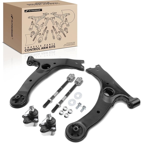 A-Premium 6Pcs Front Suspension Kit, Lower Control Arm, Lower Ball Joint, Inner Tie Rod End, Compatible with Toyota Corolla 2003-2008