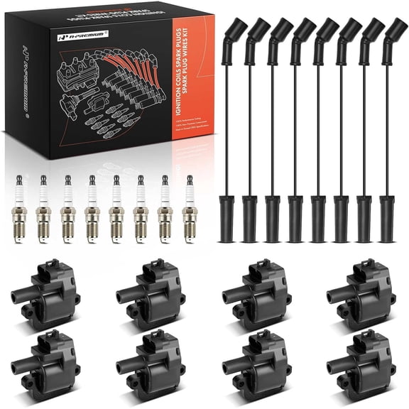 A-Premium 8 Ignition Coils with 8 Wire and 8 Iridium Spark Plugs Compatible with Chevrolet Camaro 1998-2002, Corvette 1997-2004 & Cadillac CTS 2004 & Pontiac Firebird 1998-2002, GTO 2004, 5.7L
