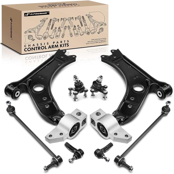 A-Premium Set of 8, Lower Control Arm, Lower Ball Joint, Sway Bar Link, Outer Tie Rod End, Compatible with Volkswagen & Audi - 2006-2016 - Jetta, Golf, GTI, Rabbit, R32, Eos, A3, A3 Quattro