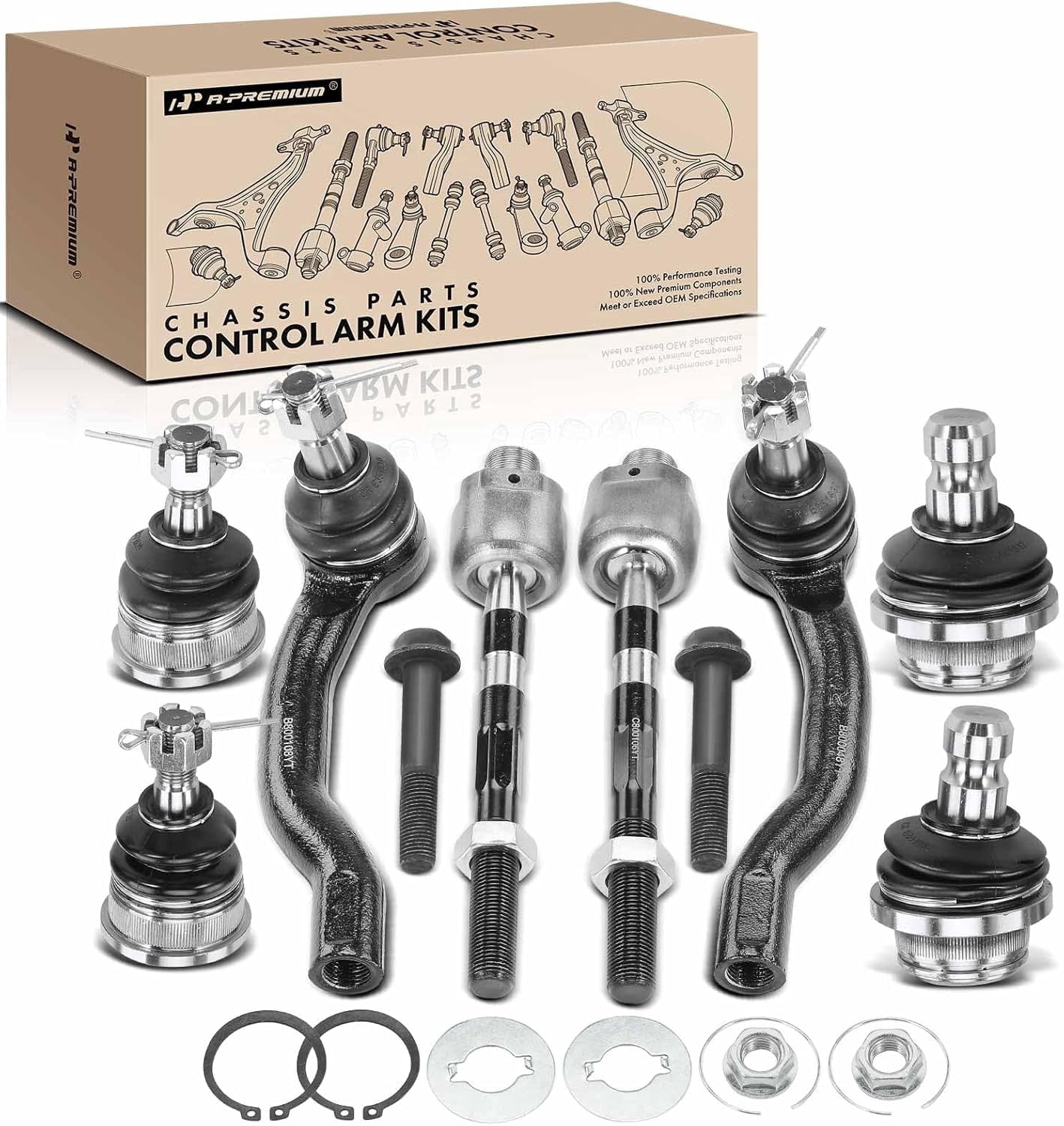 A-Premium 8Pcs Front Suspension Kit, Upper & Lower Ball Joint Inner Outer Tie Rod End, Compatible with Nissan Frontier 2005-2018, Pathfinder 2005-2012, Xterra 2005-2015