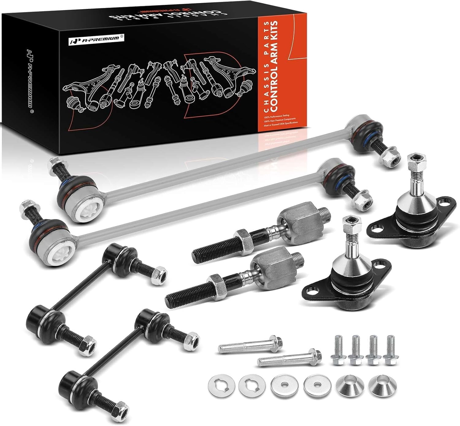 Detroit Axle 10-Piece Front Lower Control Arm & Sway Bar Kit For 2001–2007 Volvo S60 V70 – With Tie Rods & Links
