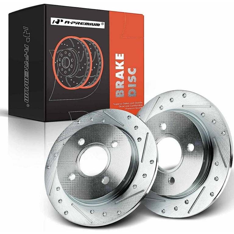 A-Premium 9.97 inch (253mm) Rear Drilled and Slotted Disc Brake Rotors  Compatible with Select Ford Models - Focus 2001-2007, Fiesta 2014-2019  1.6L