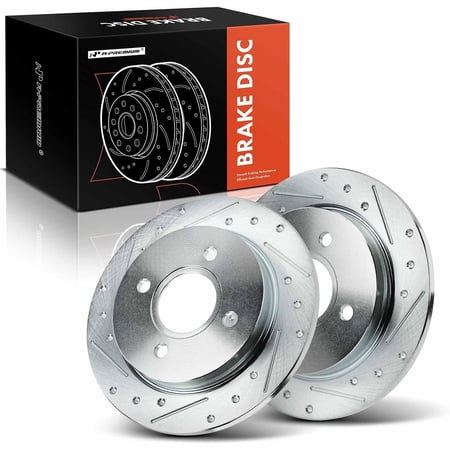 A-Premium 9.97 inch (253mm) Rear Drilled and Slotted Disc Brake Rotors Compatible with Select Ford Models - Focus 2001-2007, Fiesta 2014-2019 1.6L, 2-PC Set