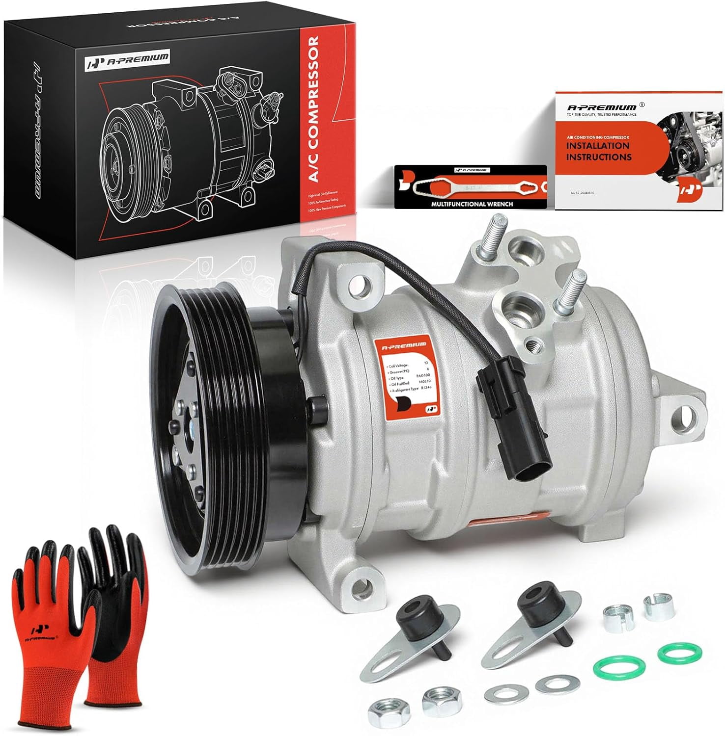 A-Premium A/C AC Compressor with Clutch Compatible with Chrysler 300 2005-2006, Dodge Charger 2006, Magnum 2005-2006 V6 3.5L, Replace# 98333