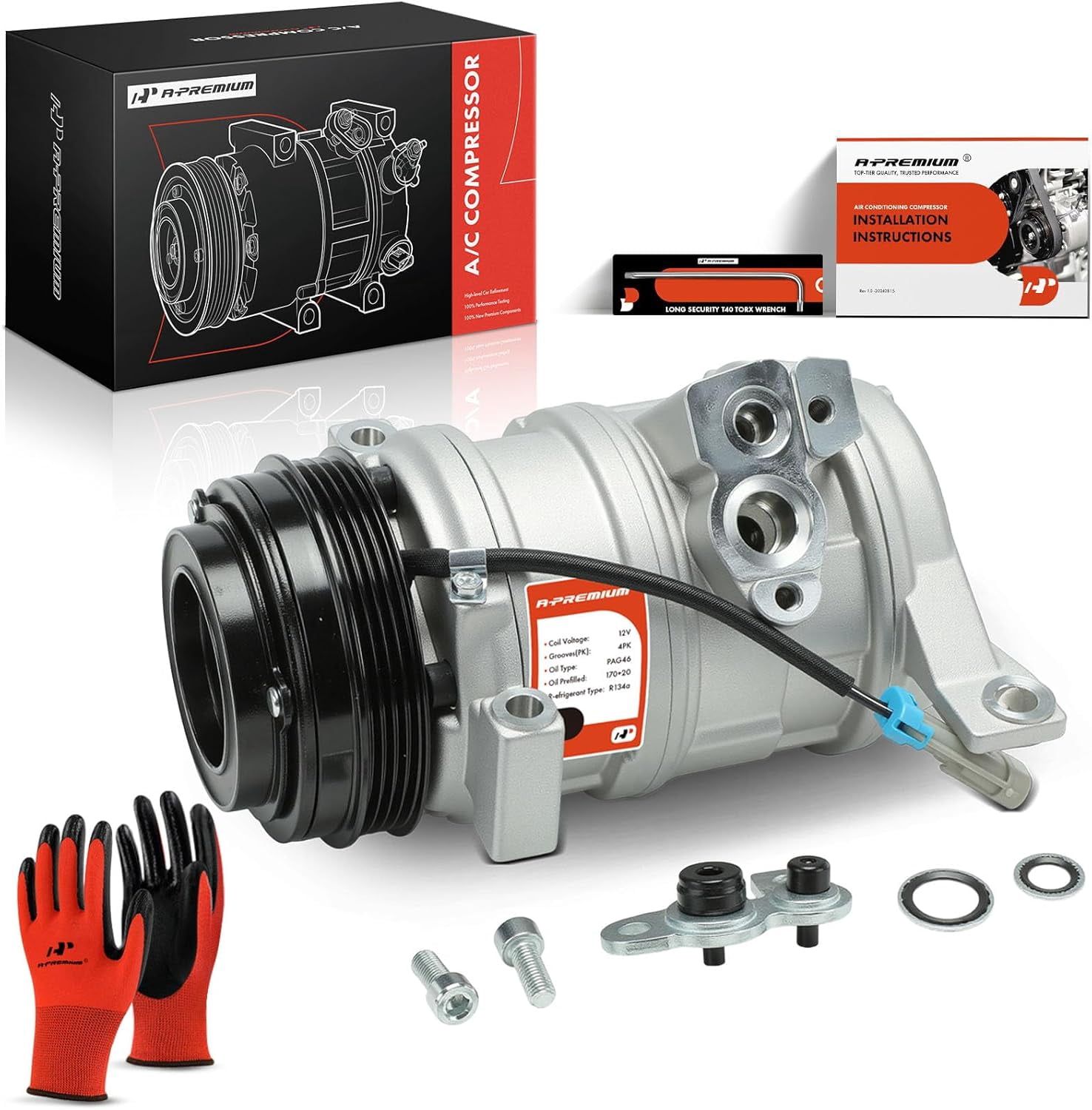A-Premium AC Compressor with Clutch Compatible with Chevrolet, GMC Models - Silverado, Suburban, Sierra, Avalanche, Express, Tahoe, Yukon, Escalade, & More - with 2 Mounting Holes