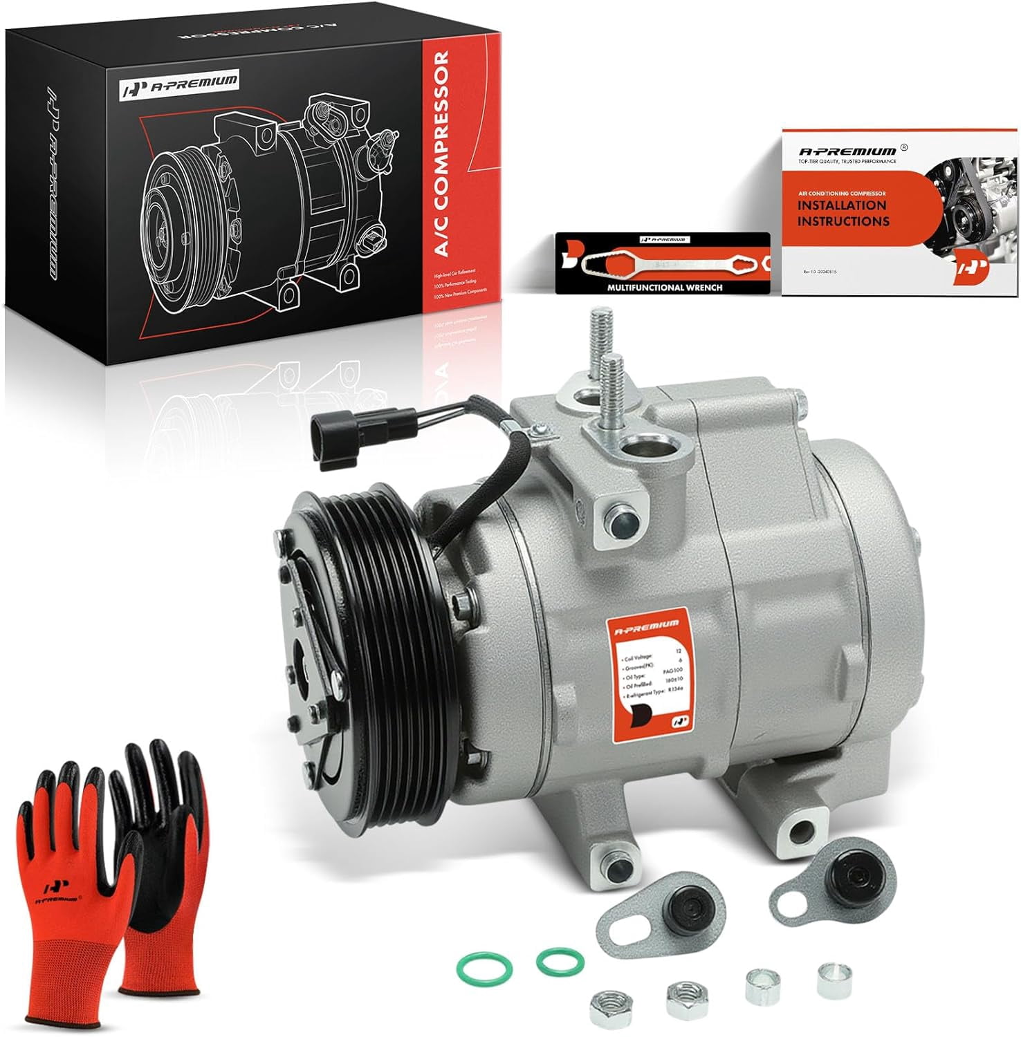 A-Premium AC Compressor with Clutch Compatible with Ford Expedition F-150 2007-2014 F-250 F-350 F-450 F-550 Super Duty F53 Lincoln Navigator Mark LT 2007-2008