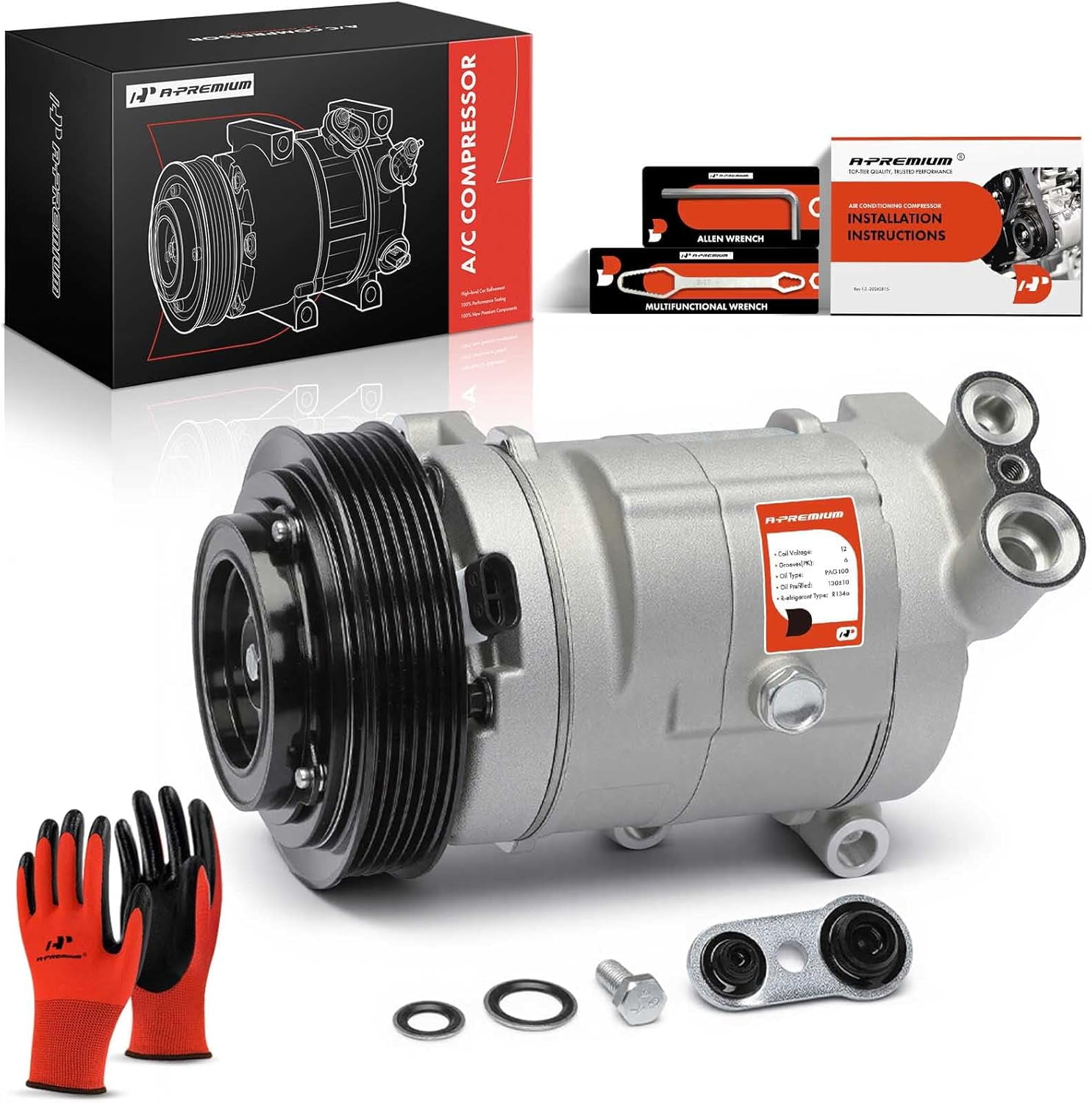 A-Premium AC Compressor with Clutch Compatible with Chevrolet Equinox GMC Terrain 2010-2011 V6 3.0L Sport Utility