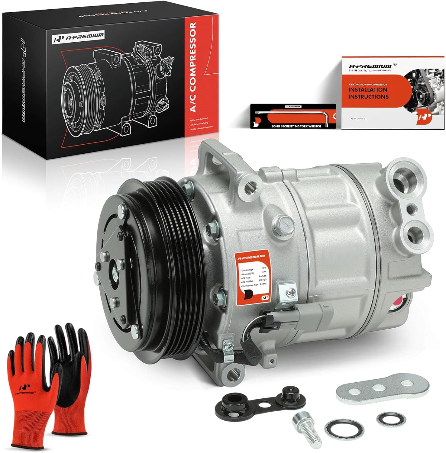 A-Premium AC Compressor with Clutch Compatible with Chevrolet HHR 2006-2011 Cobalt 2007-2010 Pontiac G5 Saturn Ion L4 2.0L 2.2L 2.4L