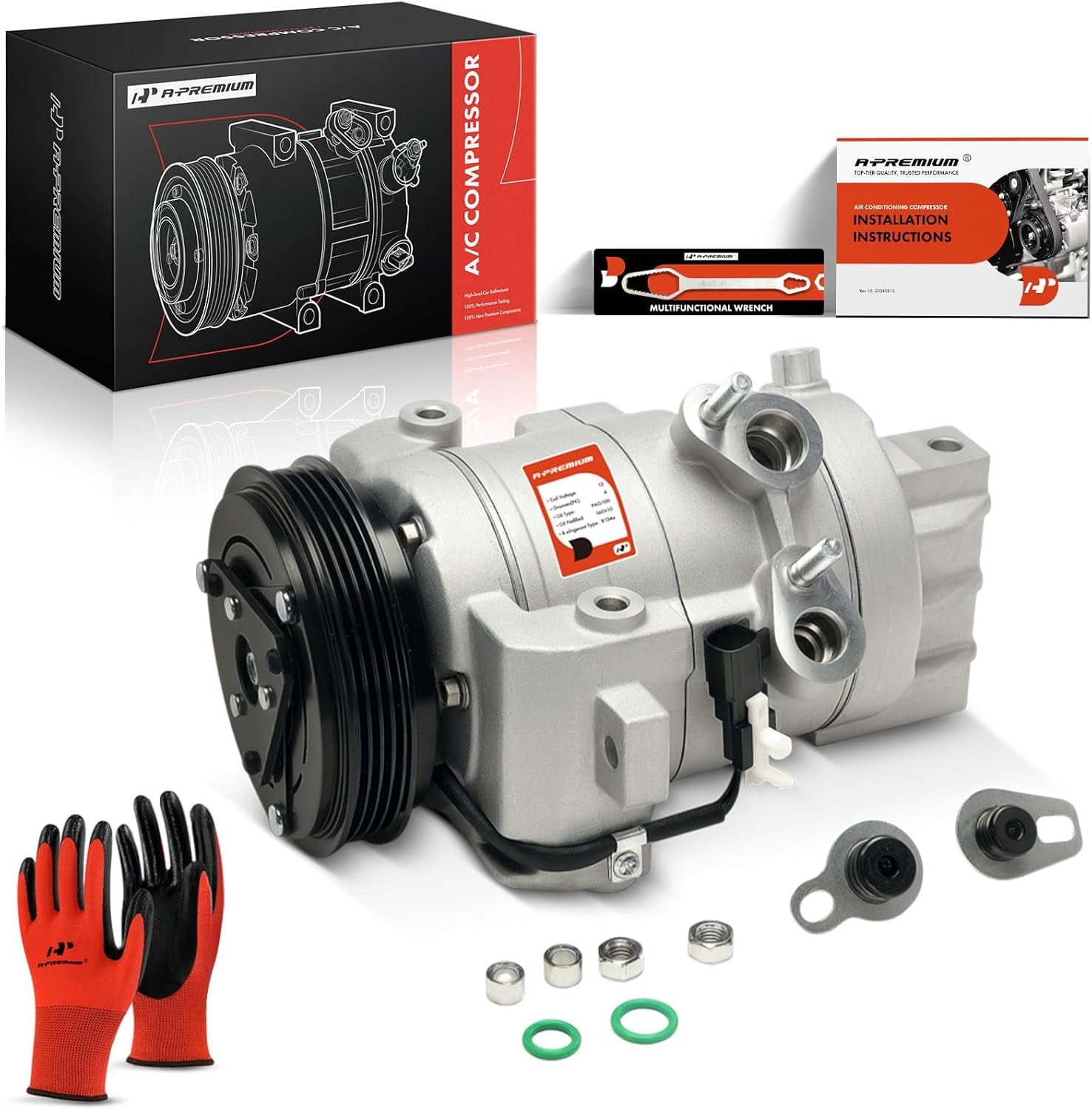 A-Premium AC Compressor with Clutch Compatible with Ford Mustang 2015-2017 Convertible Coupe V6 3.7L