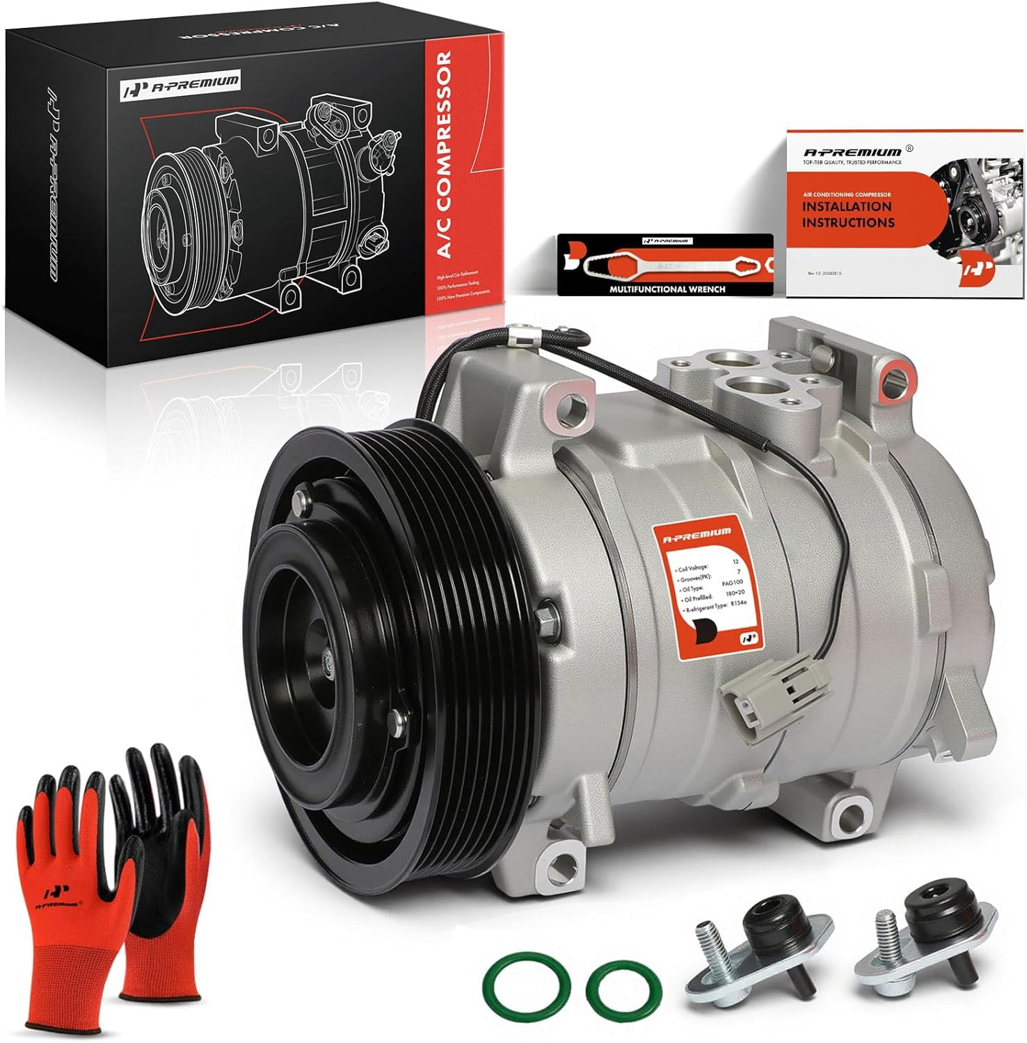 A-Premium AC Compressor with Clutch Compatible with Honda Accord 2003-2007 Coupe Sedan L4 2.4L