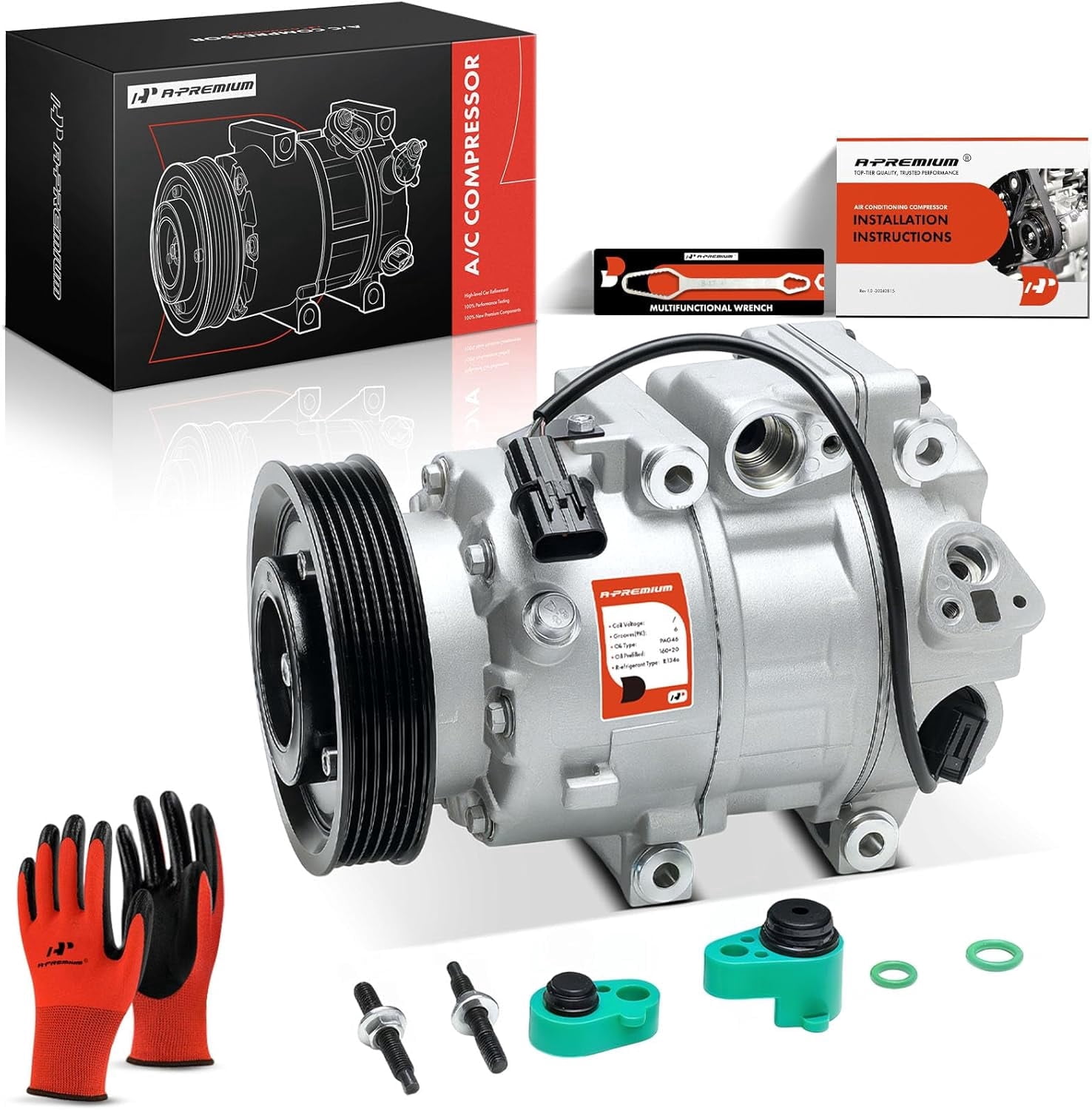 A-Premium AC Compressor with Clutch Compatible with Hyundai Santa Fe Sport 2013-2018 Kia Sorento 2012-2014 L4 2.0L 2.4L