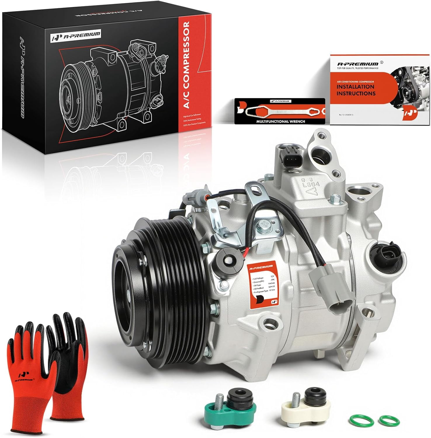 A-Premium AC Compressor with Clutch Compatible with Toyota Camry 2012-2017 Highlander 2011-2013 Sienna 2011-2016 Avalon Lexus ES350 RX350 V6 3.5L