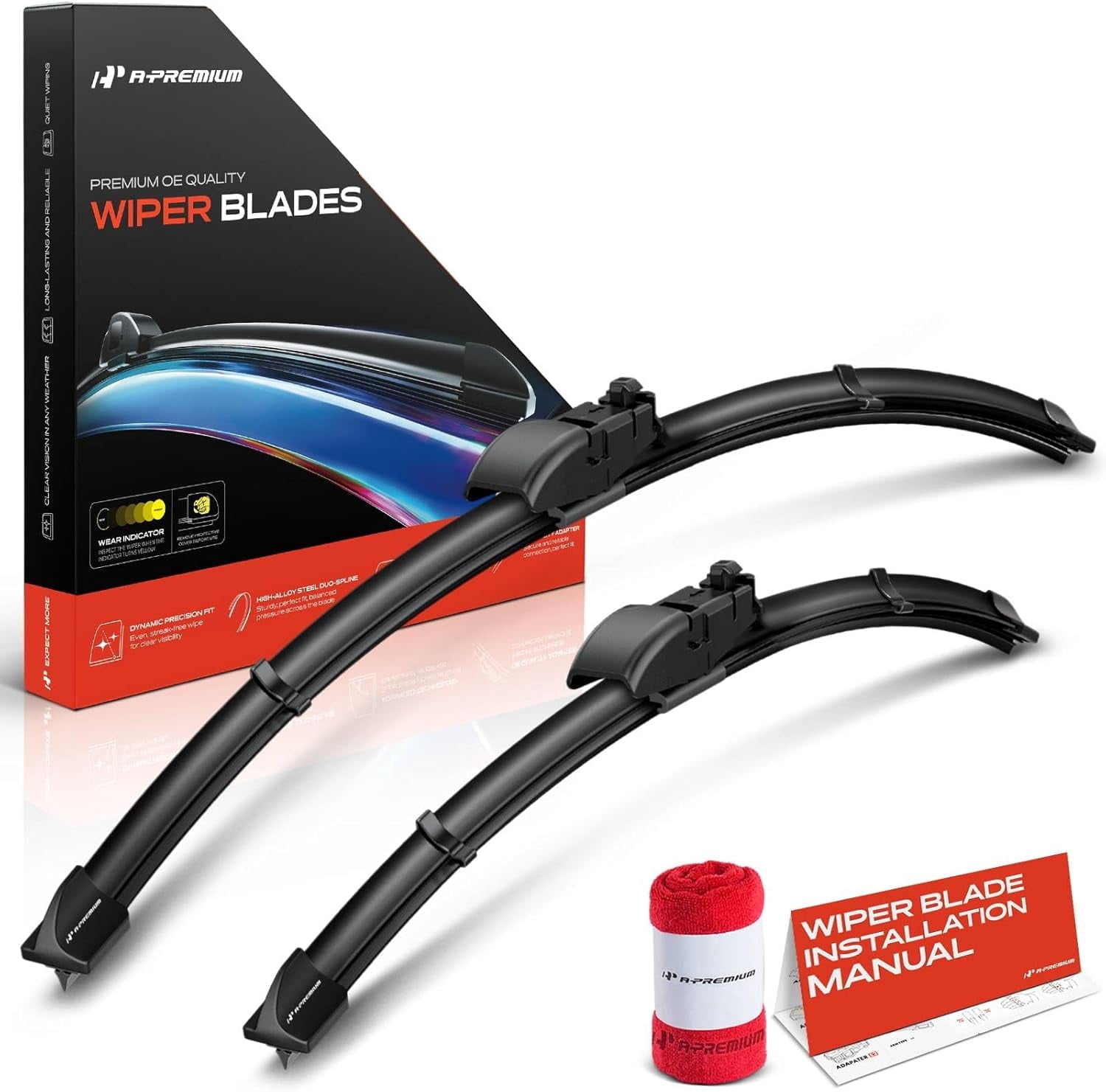 A-Premium APWB259 Windshield Wiper Blades with Mazda CX-5 CX5 2017-2024, 6 2018-2021, CX-9 CX9 2016-2023 - 24" and 18", Gen2V5 Connector, with Wear Indicator & Towel, Left and Right (Pack of 2)