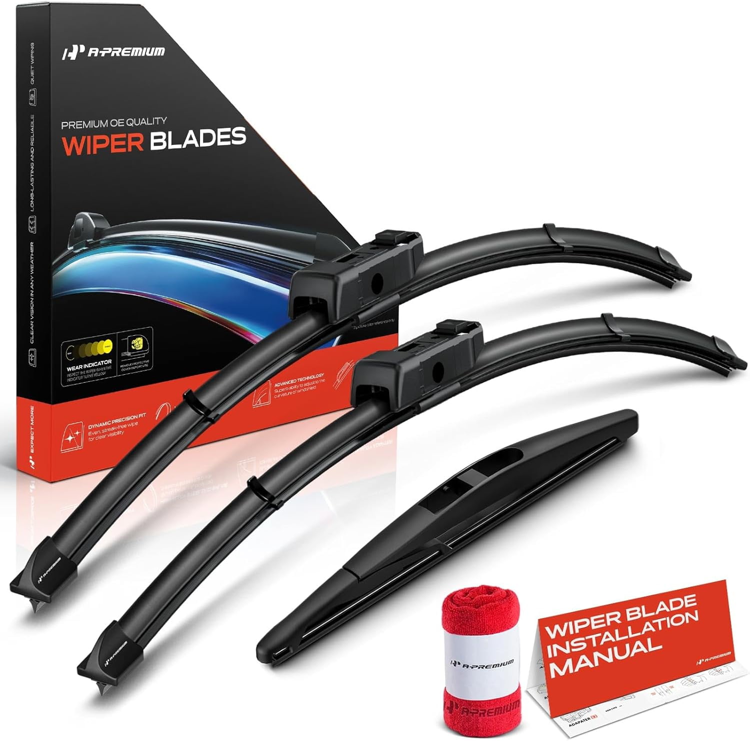 A-Premium APWB568 24"/19"/10" Windshield Wiper Blades Compatible with Honda CR-V 2023 2024 - Front Rear Wipers Blade Set for TLPN/RL3 Arm Connector, with Wear Indicator & Towel (Pack of 3)