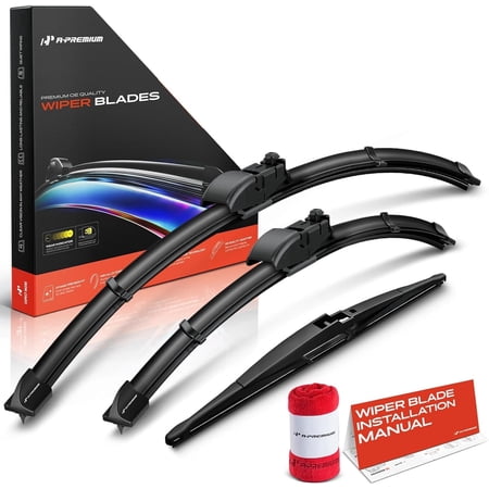 A-Premium APWB654 24"/18"/14" Windshield Wiper Blades Compatible with Mazda CX-5 2017-2024, CX-9 2016-2023 - Front Rear Wipers Blade Set for Gen2V5/RL2 Arm, with Wear Indicator & Towel (Pack of 3)