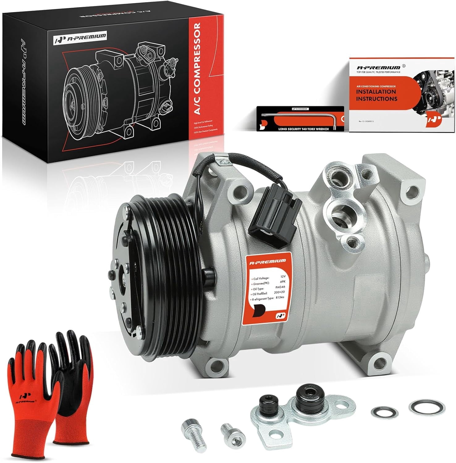 A-Premium Air Conditioner AC Compressor with Clutch Compatible with Chevrolet Traverse 2009-2012 & GMC Acadia 2007-2012 & Buick Enclave 2008-2012 & Saturn Outlook 2007-2010
