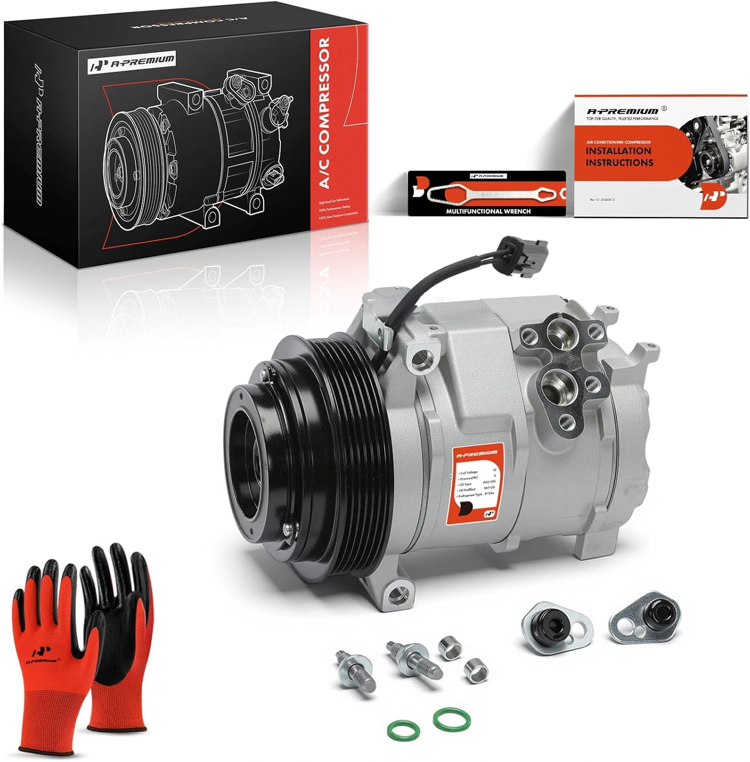 A-Premium Air Conditioner AC Compressor with Clutch Compatible with Chrysler Town & Country, Dodge Grand Caravan, Volkswagen Routan, 2008-2010, 4.0L V6