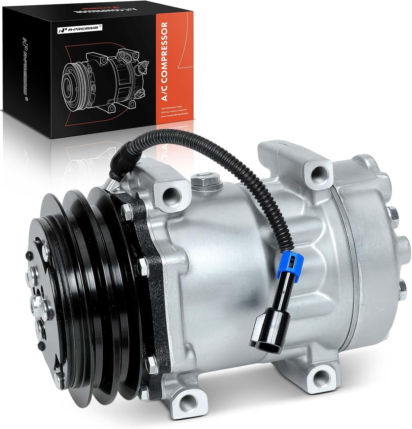 A-Premium Air Conditioner AC Compressor with Clutch Compatible with Volvo ACL, VN/VNL/VNM, WC/WG/WH/WI, White/GMC, ACL, J9C0, WAH WCA WG, WHL WHM, WIA WIL WIM
