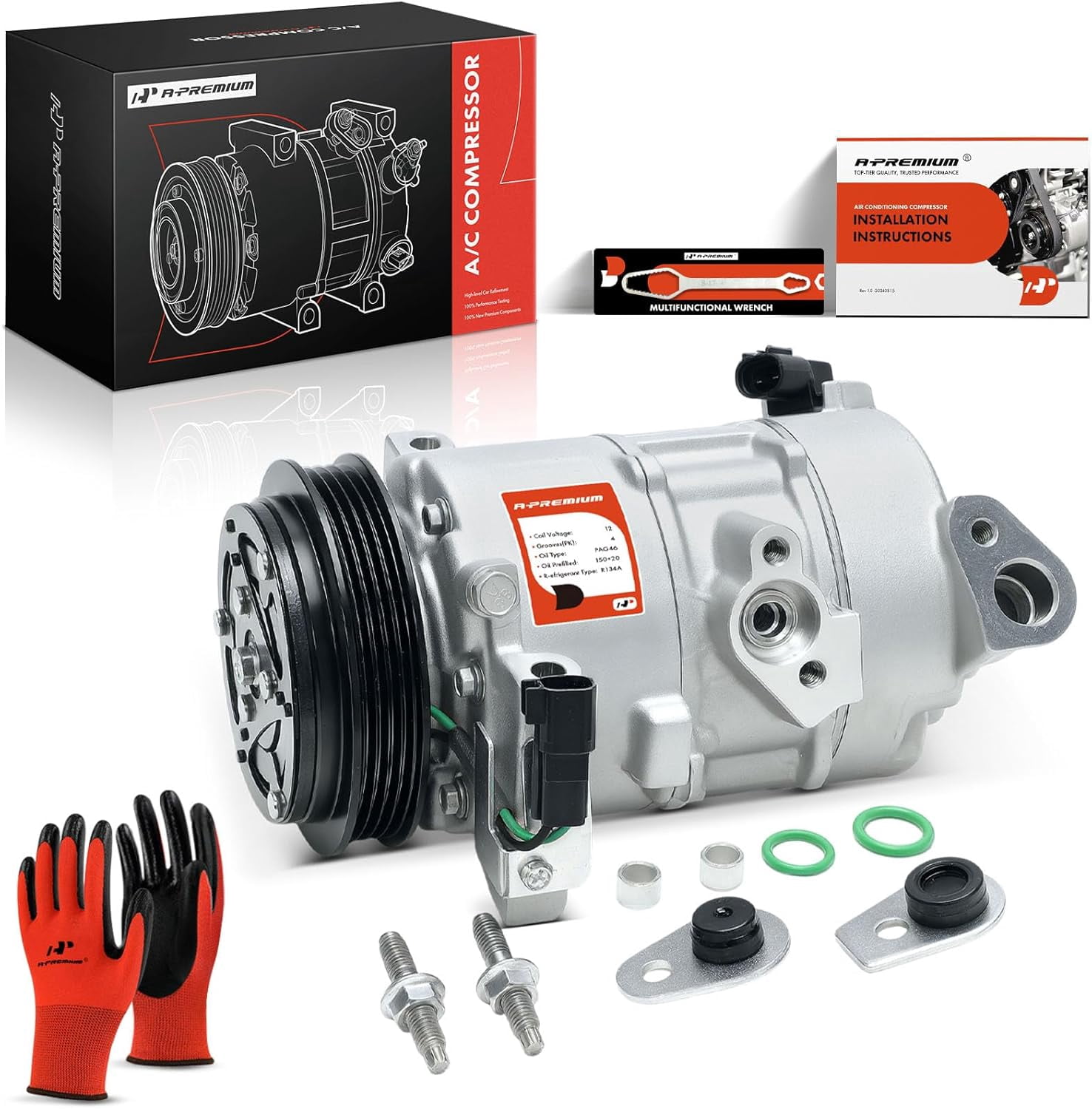 A-Premium Air Conditioner AC Compressor with Clutch Compatible with Ford Mustang 2015-2021 L4 2.3L