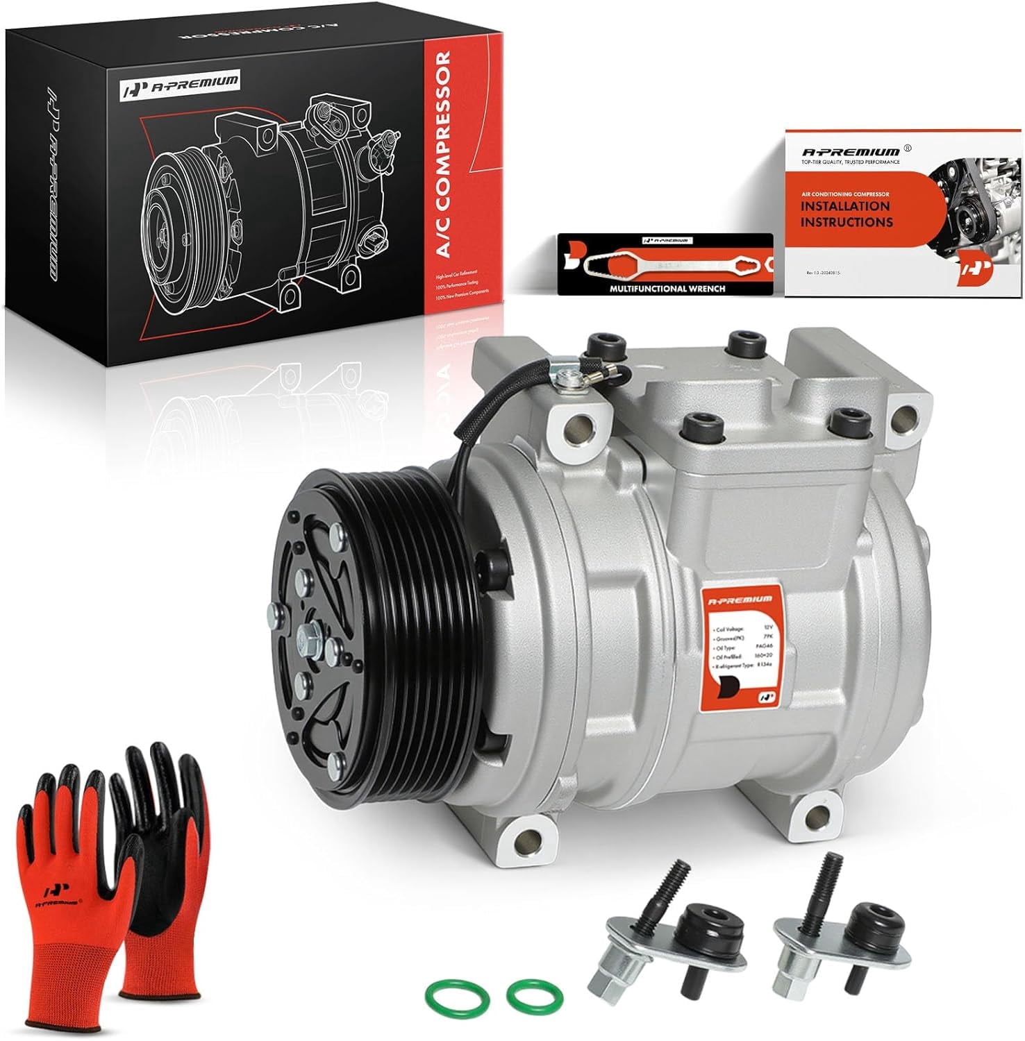 A-Premium Air Conditioner AC Compressor with Clutch Compatible with Honda Civic 2.0L 2002-2005, Acura RSX 2.0L 2002-2006, with HS090 Compressor, with 98.42mm Pulley