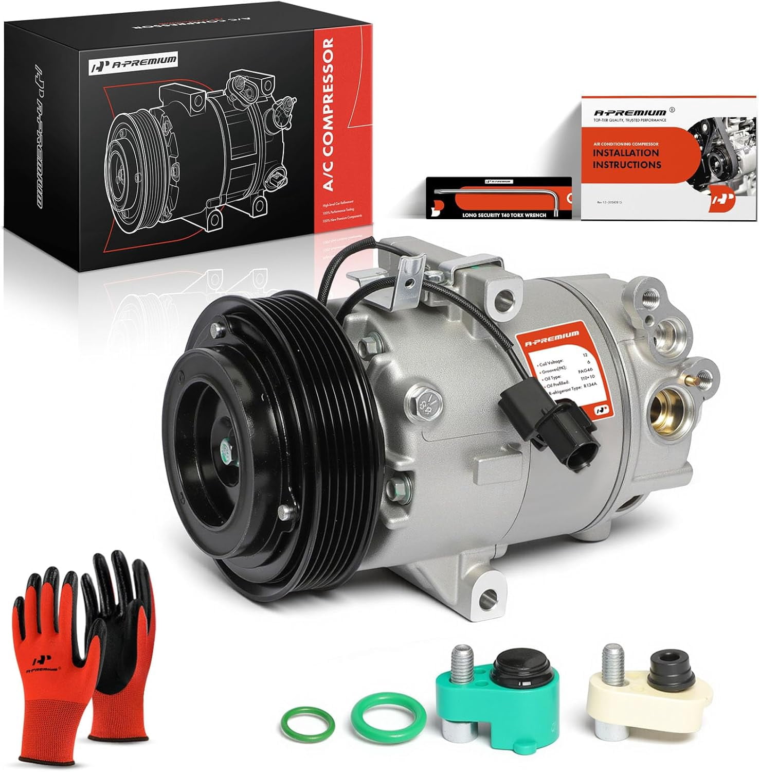 A-Premium Air Conditioner AC Compressor with Clutch Compatible with Hyundai Elantra 2011-2013 & Kia Soul 2012-2013, 1.8L 2.0L