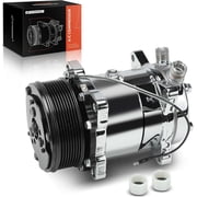 A-Premium Air Conditioner AC Compressor with Clutch Compatible with 508 Style, with Serpentine Belt 7-Groove Pulley, Black Clutch, Chrome Finishing, Replace# HC5002C