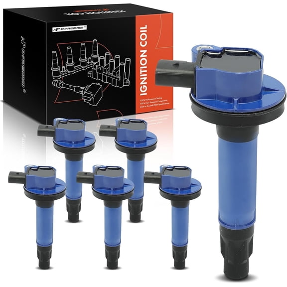 A-Premium (Blue) Engine Ignition Coil Pack Compatible with Ford F-150, Explorer, Fusion, Edge, Transit-150, Transit-250, Transit-350, Transit-350 HD & Mazda 6 & Lincoln MKZ & Mercury Sable, 6-PC Set