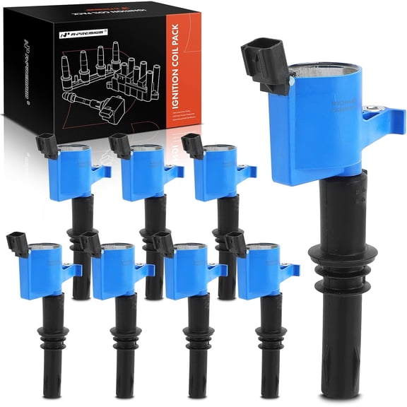 A-Premium (Blue) Engine Ignition Coil Pack Compatible with Ford F-150, F-250 F-350 Super Duty, Explorer, Mustang, Expedition & Lincoln Navigator, Mark LT & Mercury Mountaineer, 4.6L 5.4L, 8-PC Set
