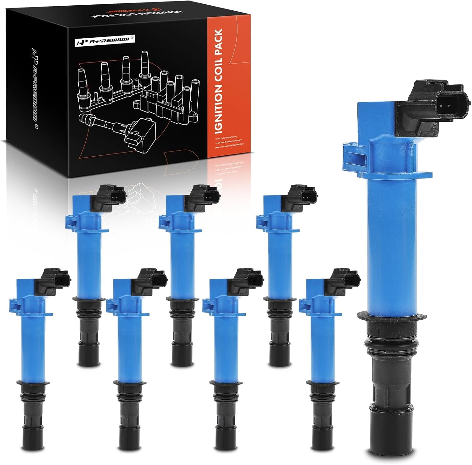 A-Premium (Blue) Engine Ignition Coil Pack Compatible with Jeep Grand Cherokee 1999-2005/2007 & Dodge Ram 1500 2002/2004-2007, Durango 2000-2005, Dakota & Mitsubishi Raider & Chrysler Aspen, 8-PC Set