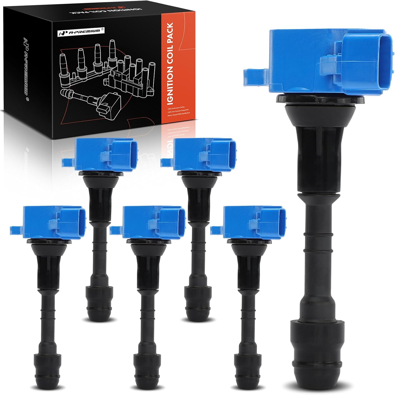 A-Premium (Blue) Engine Ignition Coil Pack Compatible with Nissan 350Z 2003-2006 & Infiniti FX35 2003-2008, G35 2003-2007, M35 2006-2008, 3.5L, 6-PC Set
