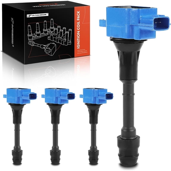 A-Premium (Blue) Engine Ignition Coil Pack Compatible with Nissan Altima 2002-2006 2.5L, Sentra 2002-2006 2.5L, X-Trail 2005-2006, 4-PC Set, Replace# 224338H315, 224488H300