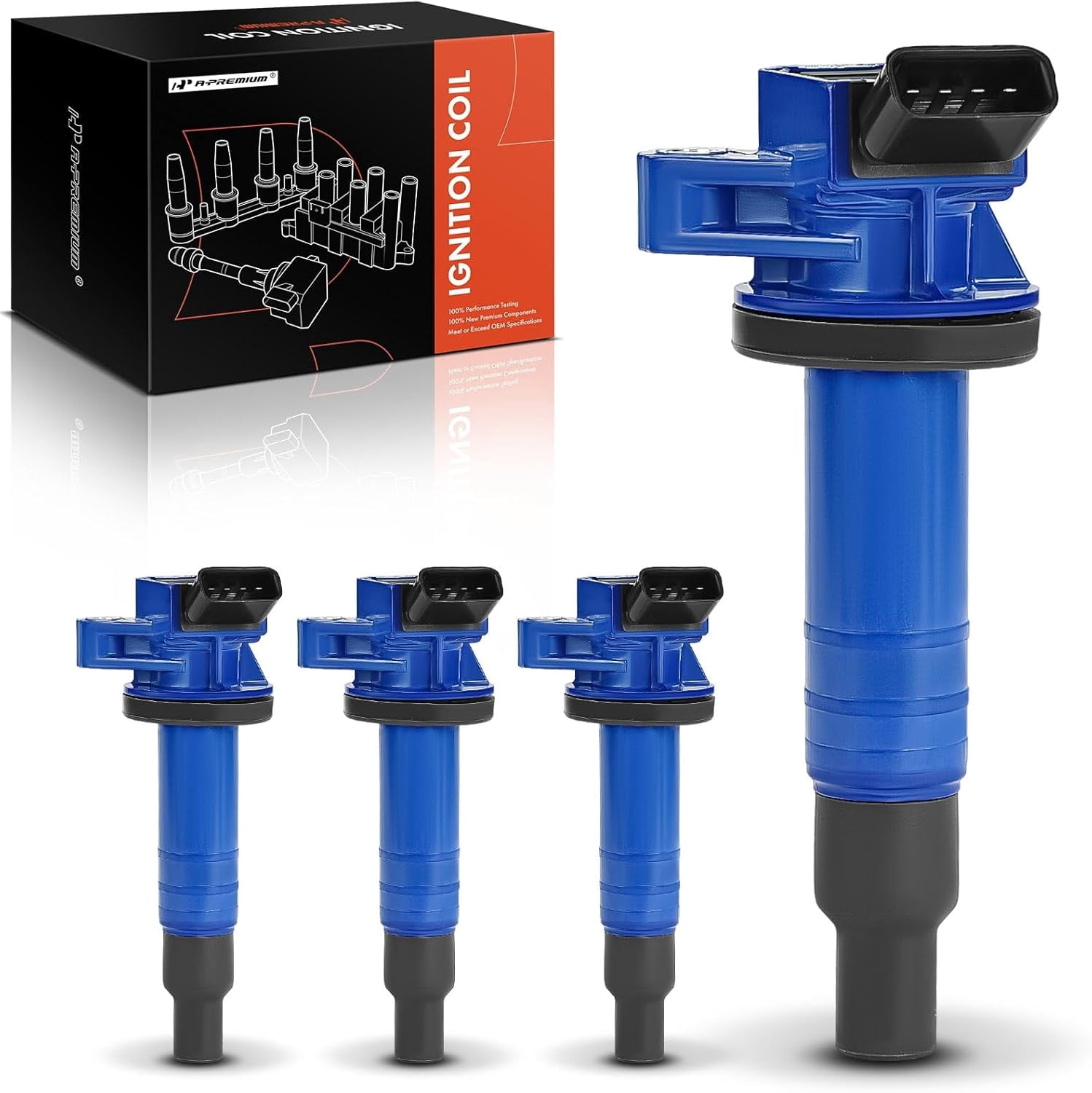A-Premium (Blue) Engine Ignition Coil Pack Compatible with Toyota Corolla 1999-2008 Matrix 2003-2008 Celica 2000-2005 MR2 Spyder 2000-2005 & Pontiac Vibe 2003-2008 & Chevrolet Prizm 1.8L 4-PC Set
