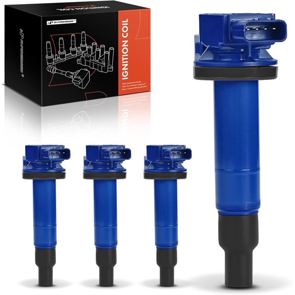 A-Premium (Blue) Engine Ignition Coil Pack Compatible with Toyota Prius 2001-2009, Yaris 2006-2018, Echo 2000-2005, Prius C 2012-2019 & Scion xB 2004-2006, xA 2004-2006, 1.5L, 4-PC Set