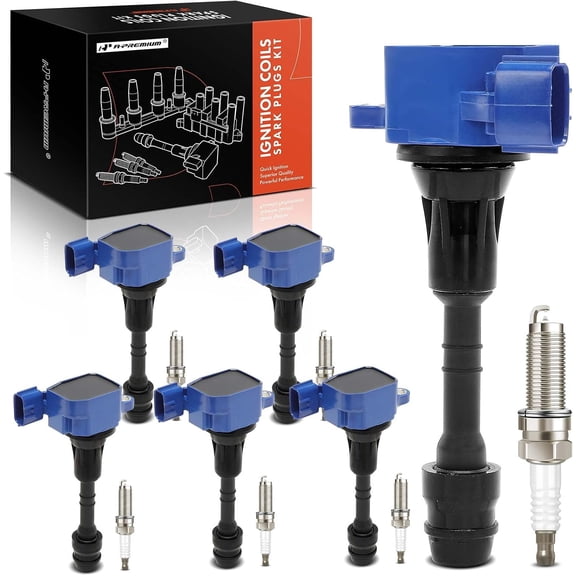 A-Premium (Blue) Set of 12 Ignition Coil Pack and Iridium Spark Plugs Compatible with Nissan Altima, Frontier, Murano, Pathfinder, Maxima, NV1500, Xterra, Quest & Suzuki Equator & Infiniti QX4, I35