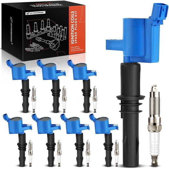 A-Premium (Blue) Set of 16 Ignition Coil Pack and Iridium Spark Plugs Compatible with Ford F-150, F-250 F-350 Super Duty, Explorer, Explorer Sport Trac, Mustang, Expedition & Lincoln & Mercury, 4.6L