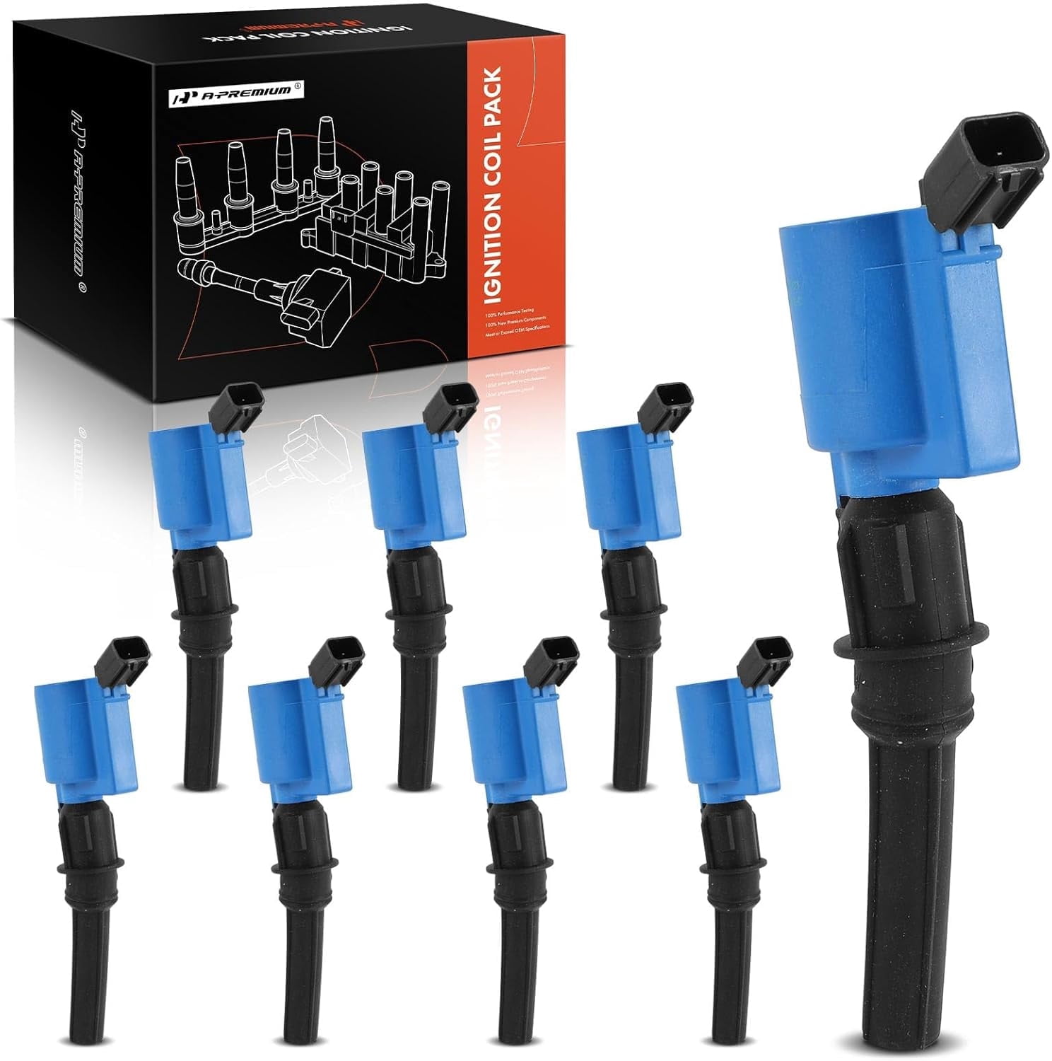 A-Premium (Blue) Set of 8 Ignition Coil Pack Compatible with Ford F-150 F150 1997-2010 Explorer Mustang Mercury & Lincoln Town Car & Mercury Grand Marquis, V8 5.4L 4.6L, Replace# DG508