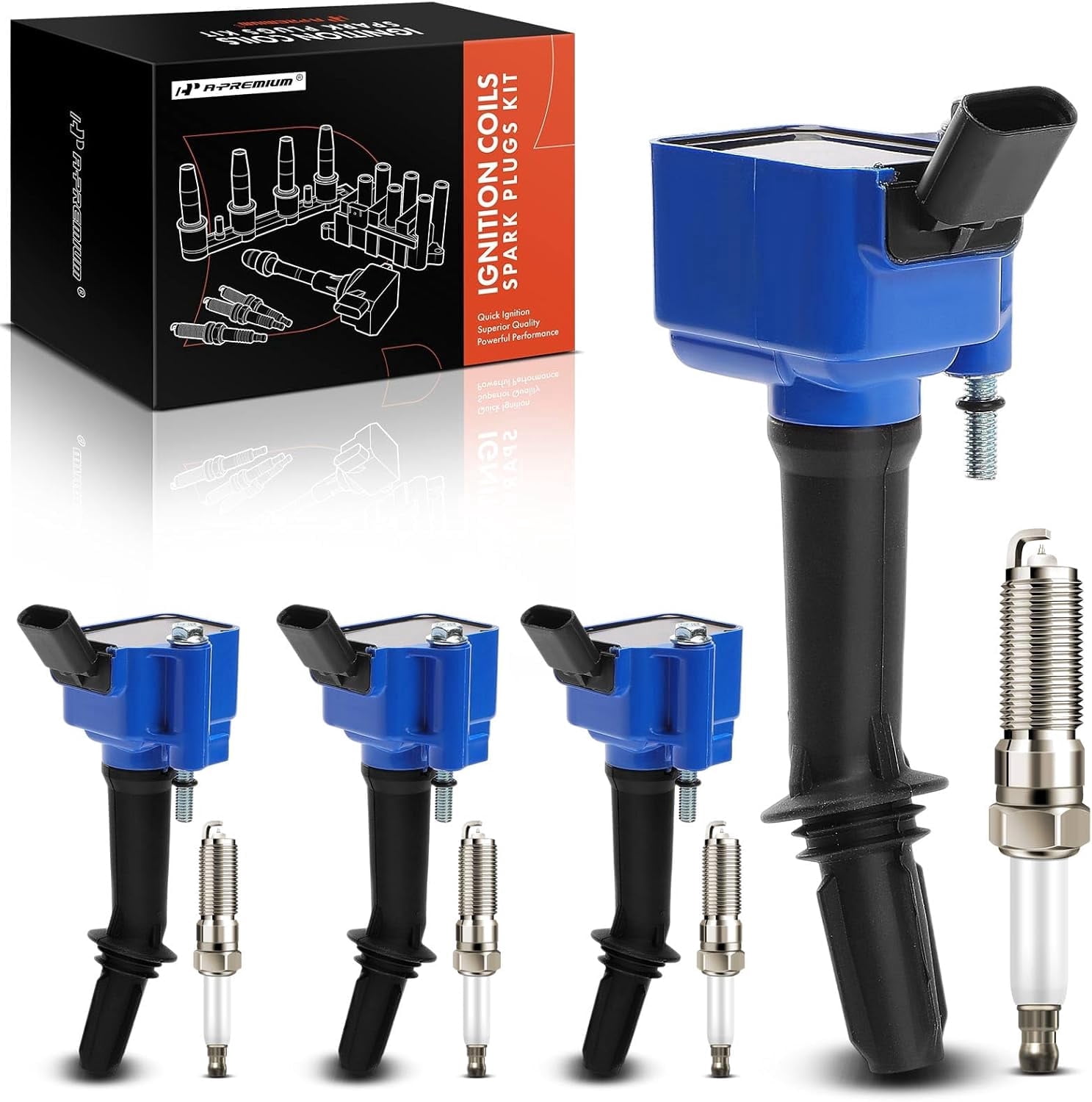 A-Premium (Blue) Set of 8 Ignition Coil Pack and Iridium Spark Plugs Compatible with Chevrolet Equinox 2018-2024, Malibu 2016-2024, Cruze 2016-2019, Trax 2022 & GMC Terrain 2018-2023 & Buick Encore