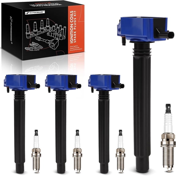 A-Premium Ignition Coil Pack and Iridium Spark Plugs Compatible with Jeep Cherokee 2014-2022, Compass 2018-2022, Renegade & Chrysler 200 & Ram ProMaster & Dodge Dart & Fiat 500X, 2.4L, Blue, Set of 8