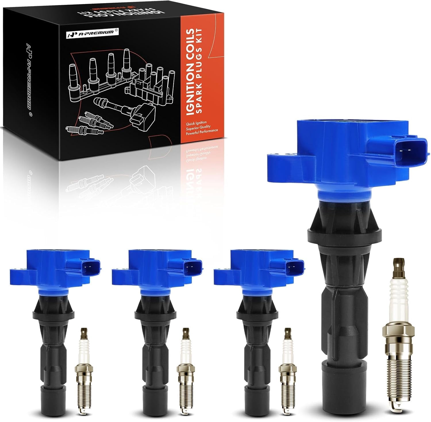 A-Premium (Blue) Set of 8 Ignition Coil Pack and Iridium Spark Plugs Compatible with Mazda 3 2006-2013, 6 2006-2013, CX-7 CX7 2010-2012, 3 Sport 2009-2010/2012-2013, 2.0L 2.3L 2.5L